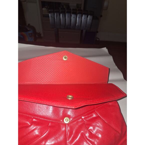 Vintage Made In Taiwan 80s Retro Red Clutch‎ Wrislet Faux Leather Purse Handbag - Picture 6 of 7